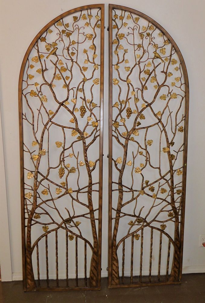 Appraisal: PAIR METAL GATES WITH BIRDS Pair of modern metal hinged