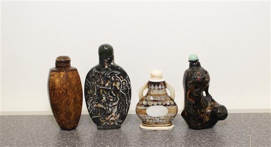 Appraisal: Sale Lot Four Carved Snuff Bottles the first a mother-of-pearl