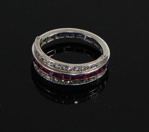 Appraisal: A ruby diamond and sapphire 'night and day' ring the