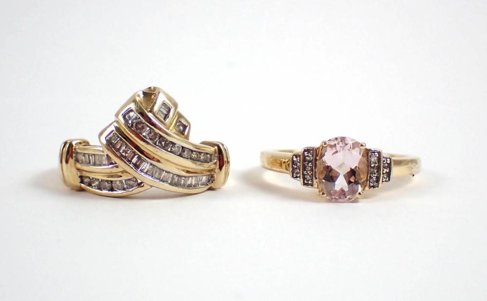 Appraisal: TWO DIAMOND AND YELLOW GOLD RINGS including a k gold