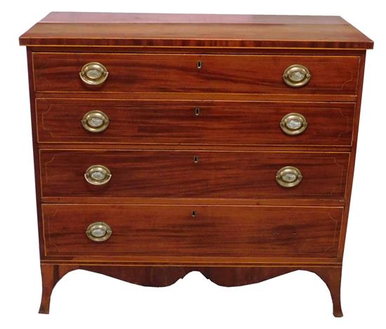 Appraisal: Chest of drawers American c mahogany with mahogany veneer stringing