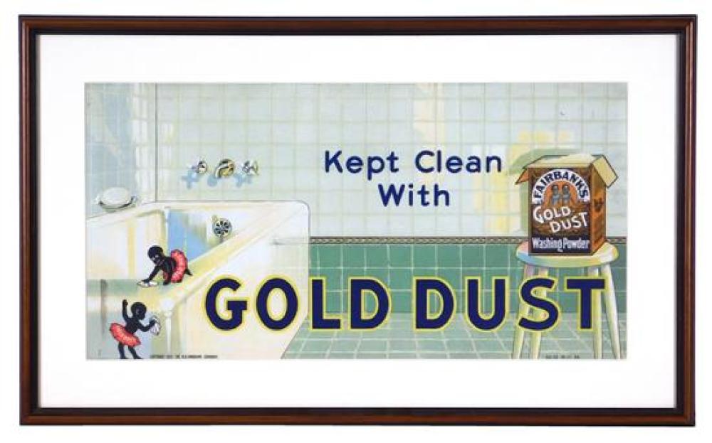 Appraisal: BLACK AMERICANA Rare Gold Dust Twins advertising trolley sign Keep