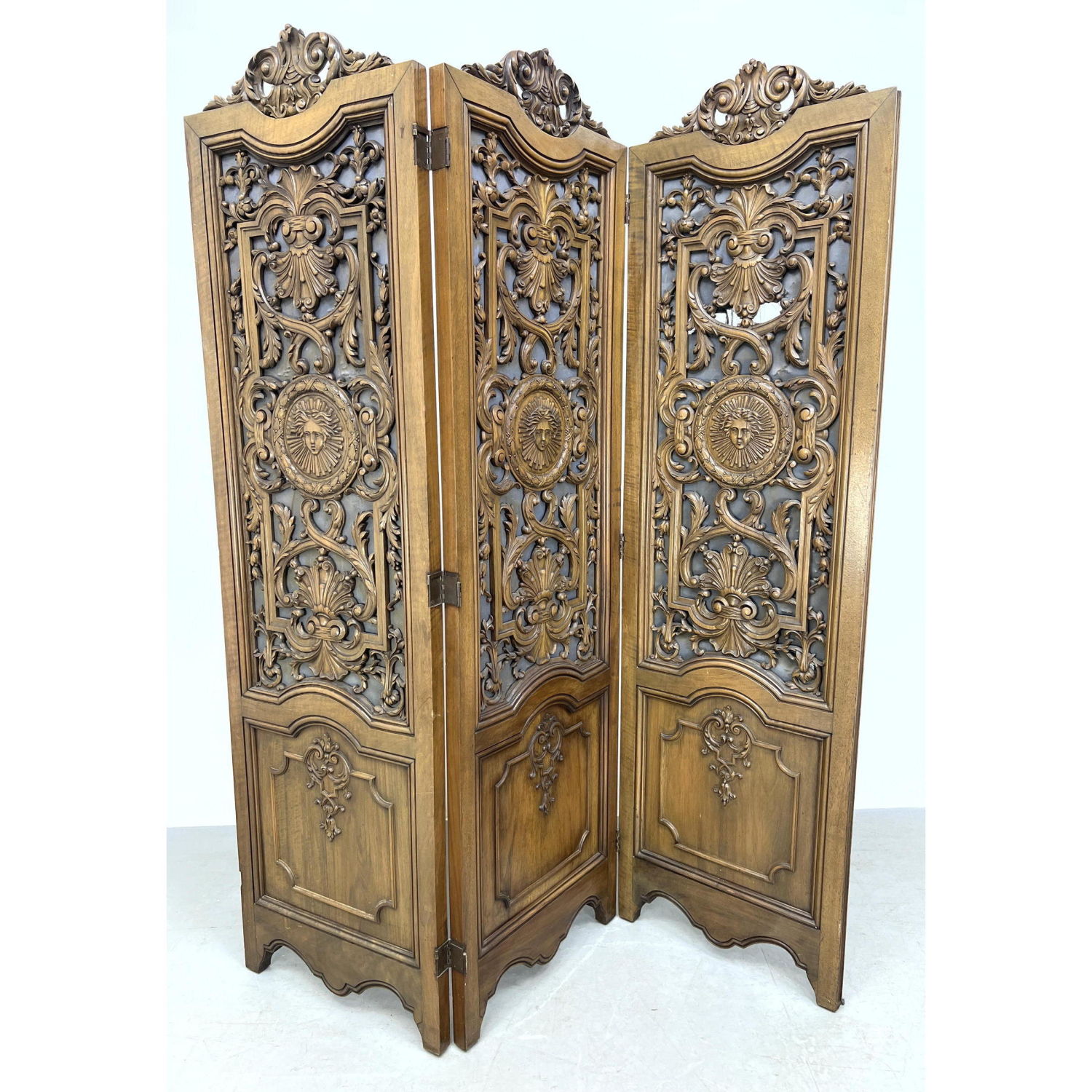 Appraisal: Intricately Carved Panel Folding Dressing screen Room Divider Versace Style