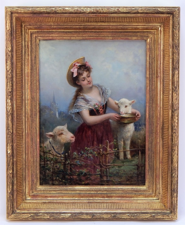 Appraisal: EUGENE LEJEUNE PORTRAIT OF A YOUNG MAIDEN PAINTING France -