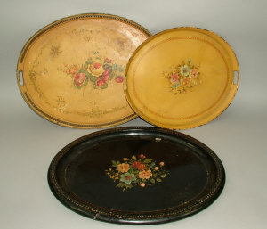 Appraisal: A Victorian oval papier mache tray painted with a central