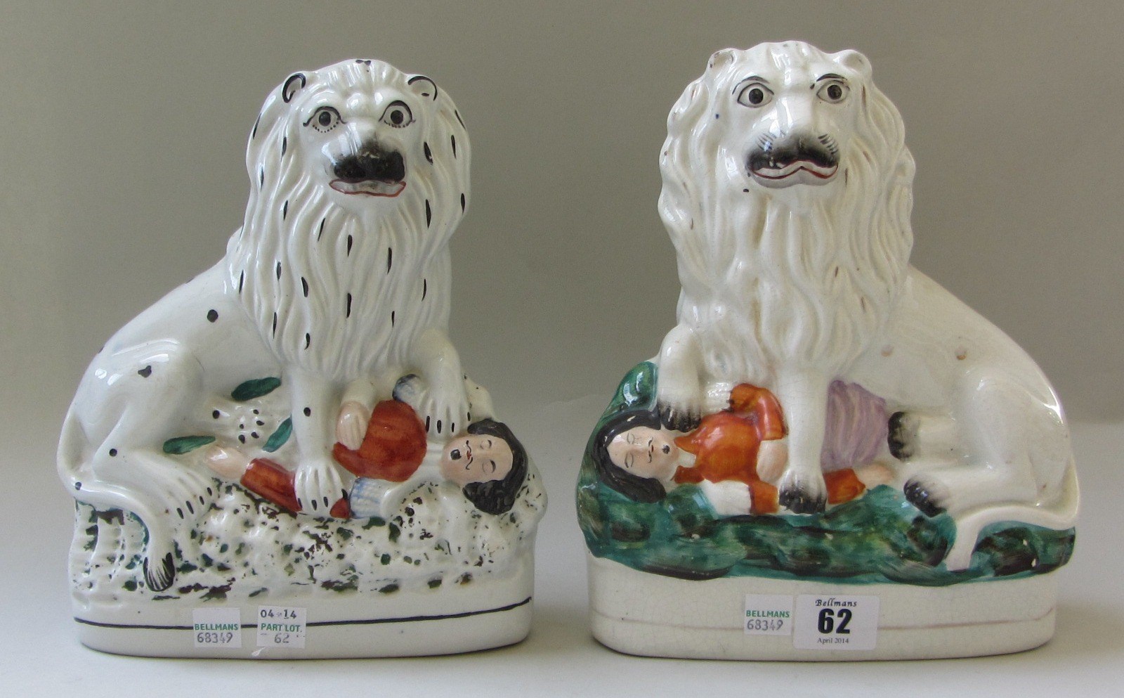 Appraisal: A matched pair of Staffordshire pottery models of British Lions