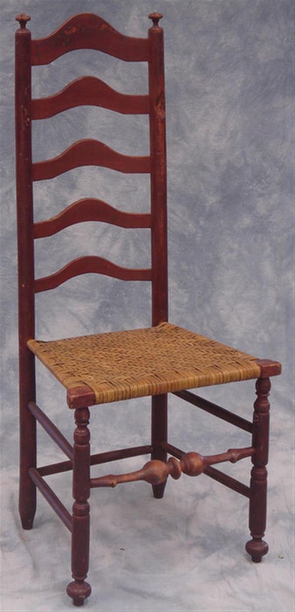 Appraisal: slat ladderback chair with turned stretcher original feet h Estimate