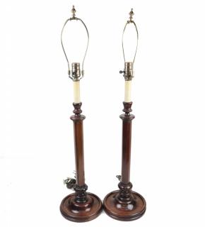 Appraisal: Pair of Candlestick Lamps Pair of mahogany candlesticks with a