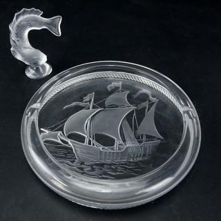 Appraisal: Two Piece Lalique Lot Includes Goujon fish paperweight Santa Maria