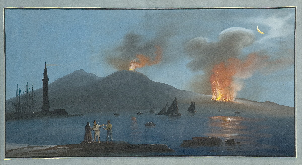 Appraisal: VESUVIUS ERUPTING IN THE BAY OF NAPLES Gouache on paper