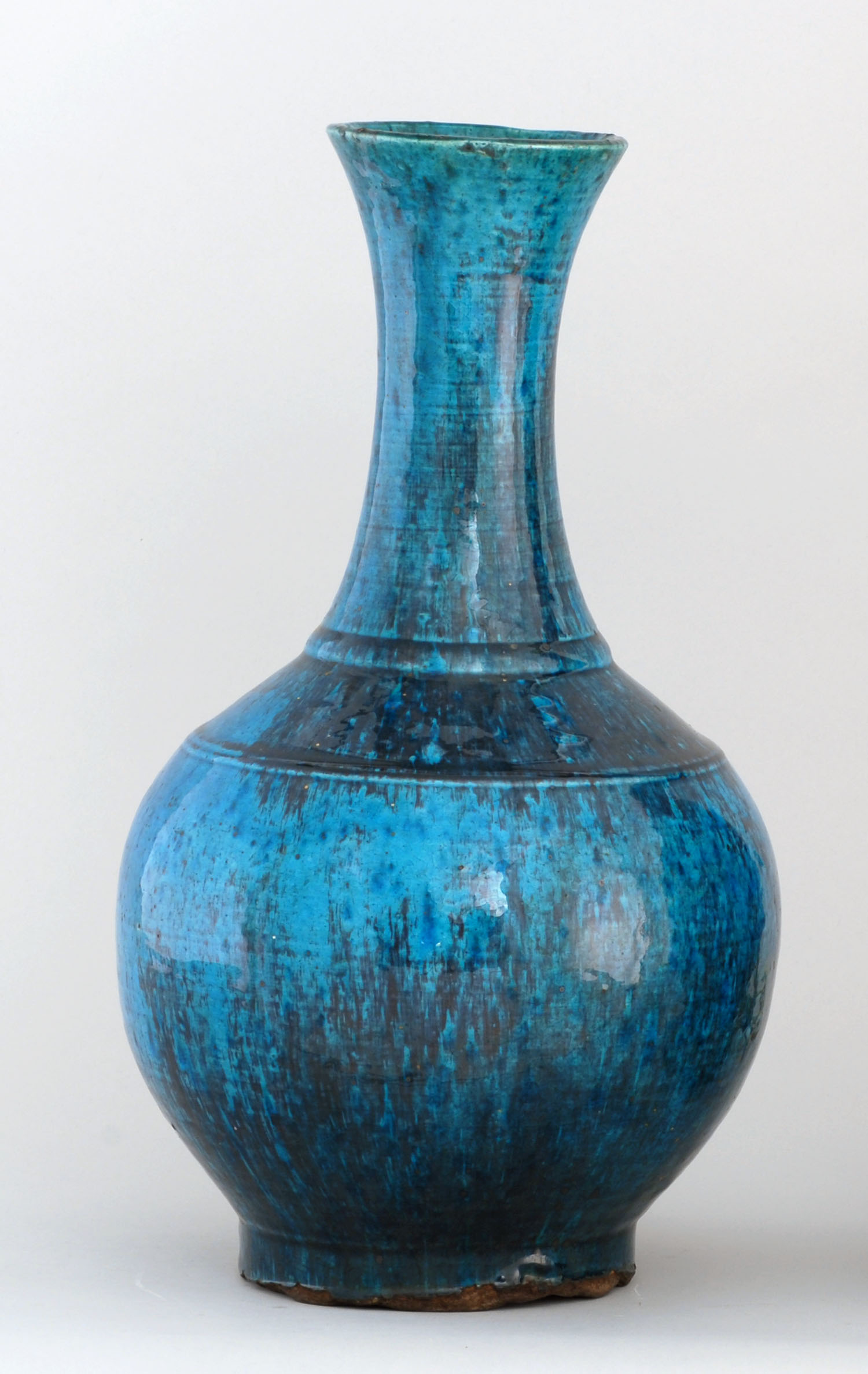 Appraisal: MOTTLED TURQUOISE BLUE GLAZE PORCELAIN VASE th CenturyIn baluster form