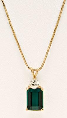 Appraisal: Tourmaline diamond pendant necklace rectangular cushion-shaped Indicolite tourmaline estimated weight