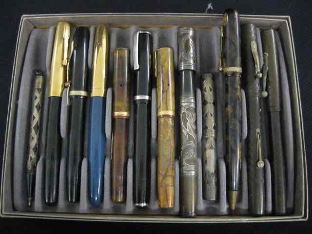 Appraisal: Lot of Fountain Pens Mechanical Pencils includes silver overlay and