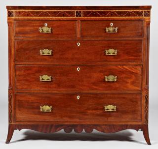 Appraisal: Neoclassical Inlaid Chest or Bureau George III Neoclassical Inlaid Mahogany