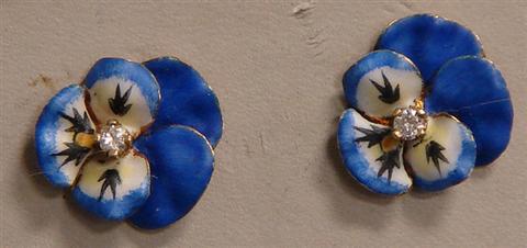 Appraisal: K YG and enameled pansy earrings diamond centers d Estimate