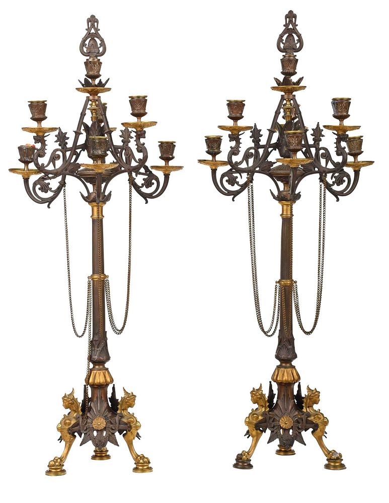 Appraisal: Pair of Auguste Ca n Attributed Candelabra French mid th