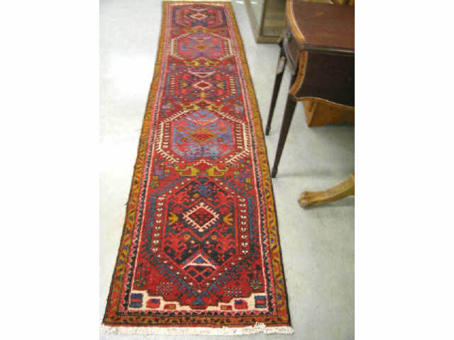 Appraisal: Heriz Persian Handmade Runner five medallions deep rich colors '