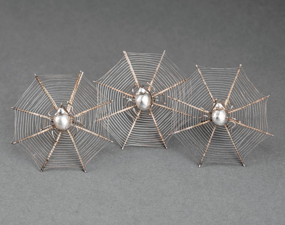 Appraisal: Set of Eleven Vintage Silver Spiderweb Place Card Holders unmarked