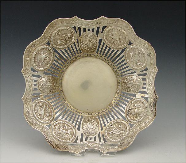 Appraisal: HANAU SILVER RETICULATED BOWL WITH MEDALLIONS Open work bowl with