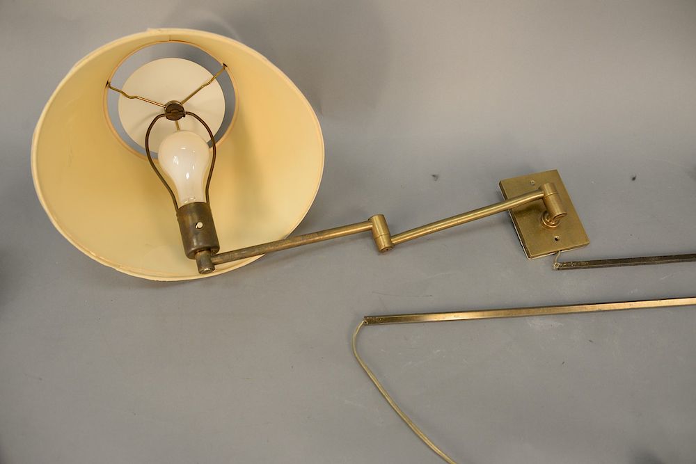 Appraisal: Four Hansen brass articulating wall mount lamps with shades Four