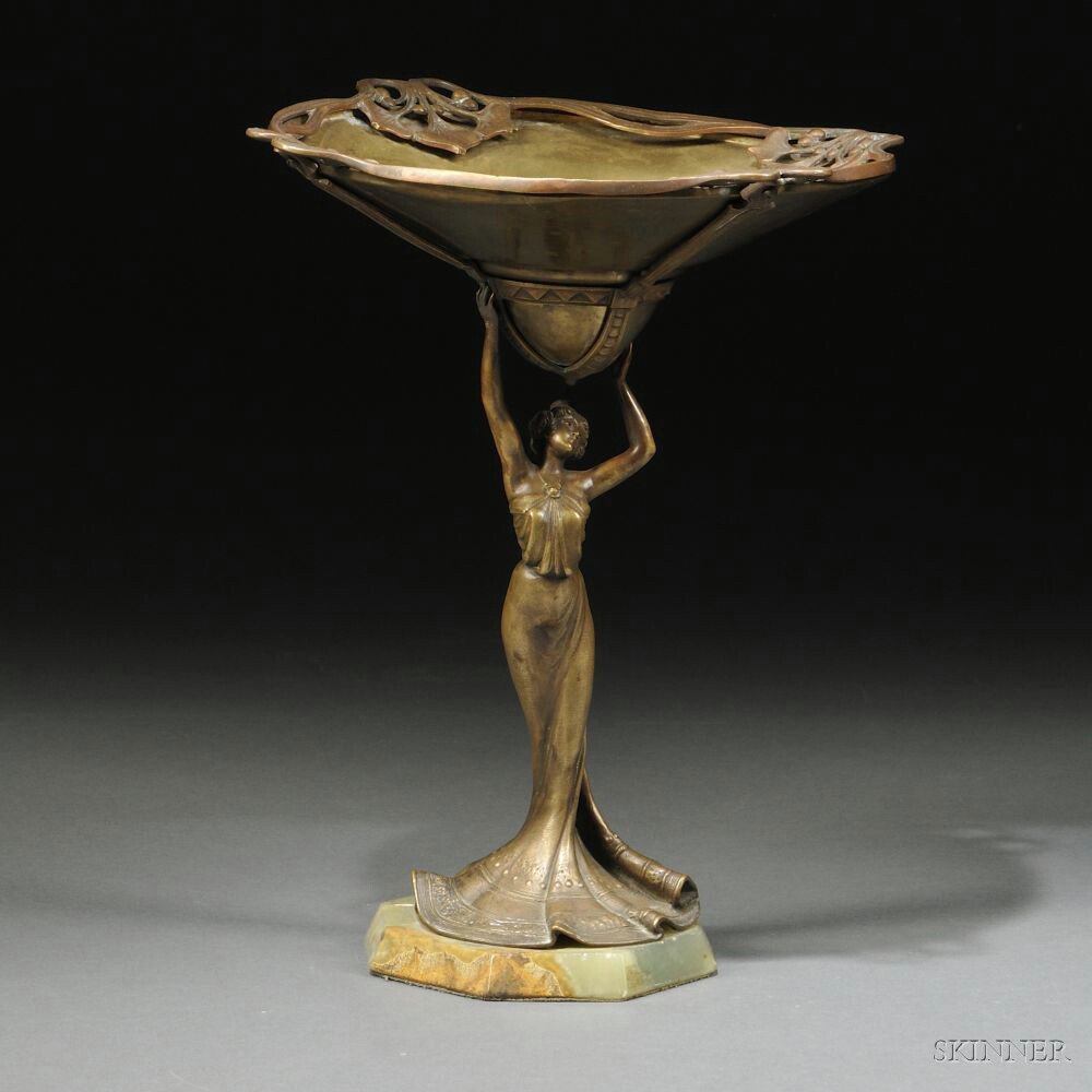 Appraisal: Art Nouveau Bronze Tazza th century modeled as a lady