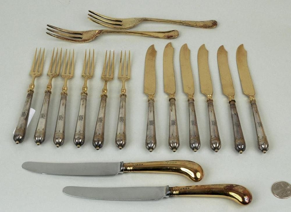 Appraisal: Group English European Silver Gilt Flatware Two English silver gilt