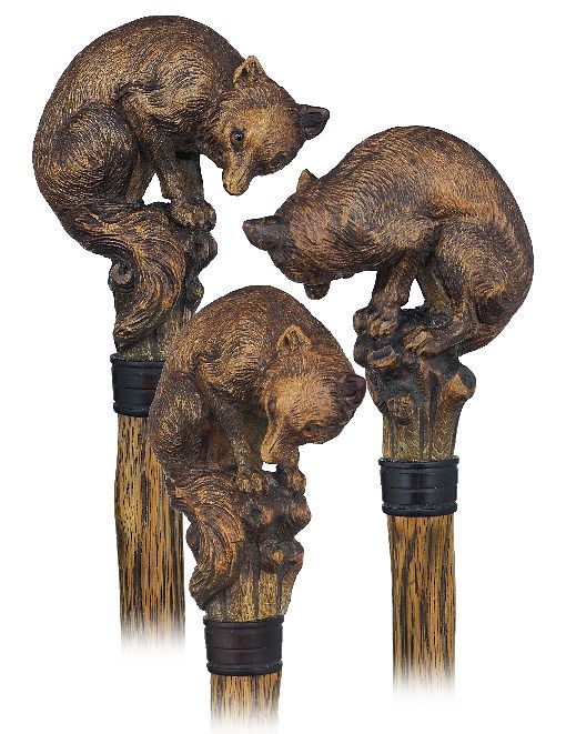 Appraisal: Folk Art Fox Cane Ca -The fox is naturalistically rendered