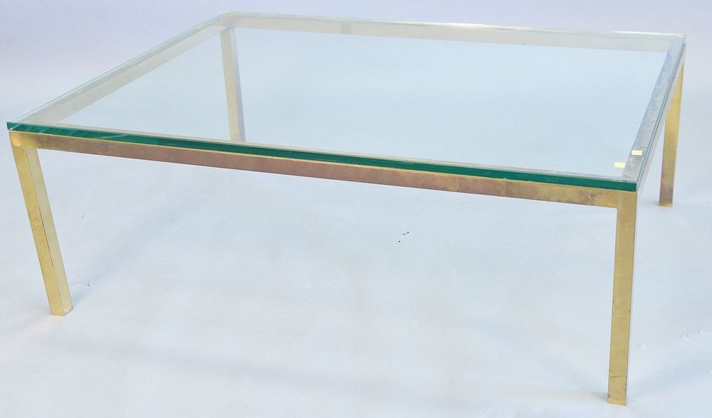 Appraisal: Brass and glass top coffee table some surface wear scratches