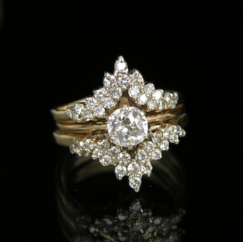 Appraisal: A Ladies' Solitaire Diamond and Guard Ring k yellow gold