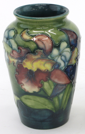 Appraisal: ENGLISH MOORCROFT GLAZED PORCELAIN VASE H decorated in an orchid