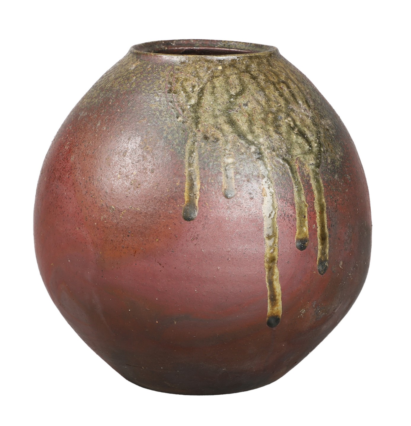 Appraisal: Japanese ovoid pottery vase raku drip glaze incised -character mark