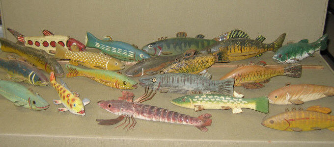 Appraisal: VINTAGE CARVED WOOD FISH DECOYS Various kinds each polychrome painted