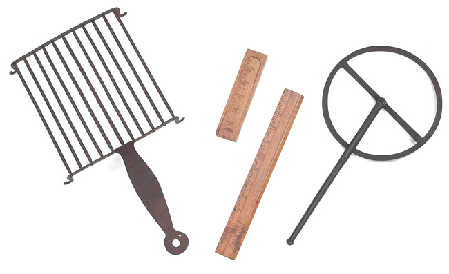 Appraisal: Shaker household items group of four includes iron rack ruler