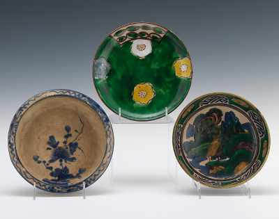 Appraisal: Three Pieces of Japanese Kutaniware Including an Ao-Kutani bowl -