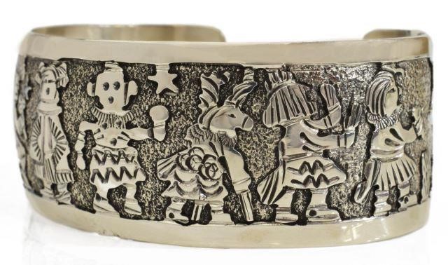 Appraisal: Native American sterling silver storyteller cuff bracelet Elaine Becenti Navajo