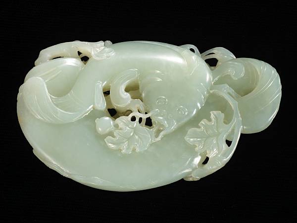 Appraisal: A pale greenish white jade plaque of two carp th