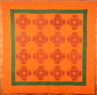 Appraisal: Antique Floral Pattern Friendship Quilt Orange ground with green border