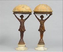 Appraisal: Pair of Matching Figurative Table Lamps Spelter figurative lamps with