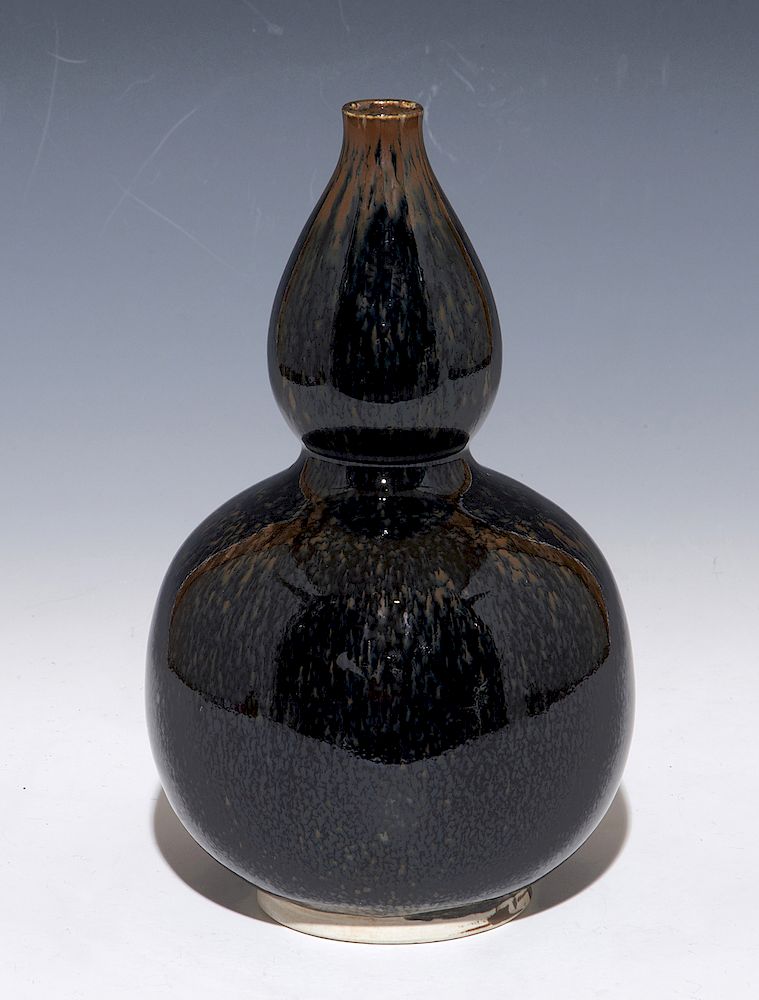 Appraisal: Ding-Type Russet Splashed Black Glazed Double-Gourd Vase Ding-Type Russet Splashed