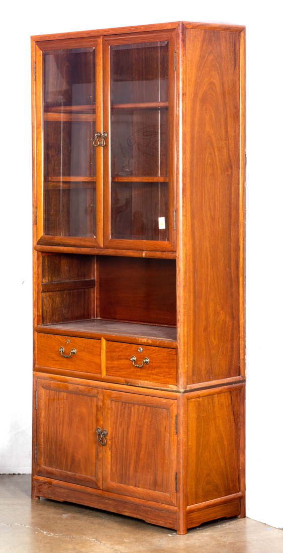 Appraisal: CHINESE TWO-PIECE HARDWOOD DISPLAY CABINET Chinese two-piece hardwood display cabinet