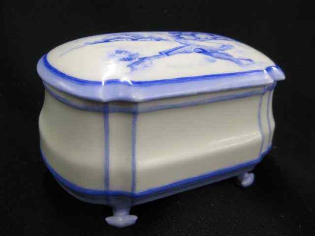 Appraisal: Limoges handpainted Porcelain Dresser Box winter landscape with village stream