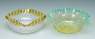 Appraisal: Two glass bowls frosted hobnail clear amber rim x in