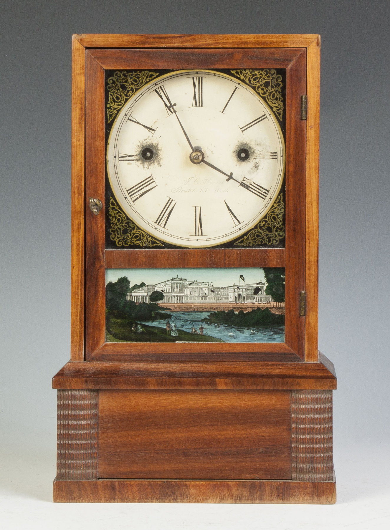 Appraisal: J C Brown Ripple Front Cottage Clock Mahogany case old