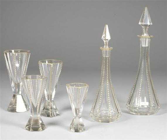 Appraisal: BACCARAT SERVICE circa Etched glass with gold dots Includes carafes