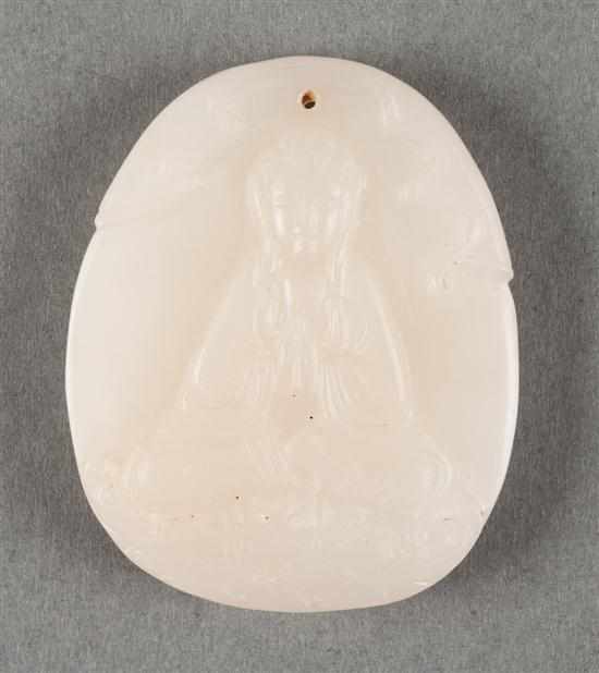 Appraisal: Chinese carved ''mutton fat'' jade pendant etched relief decoration of