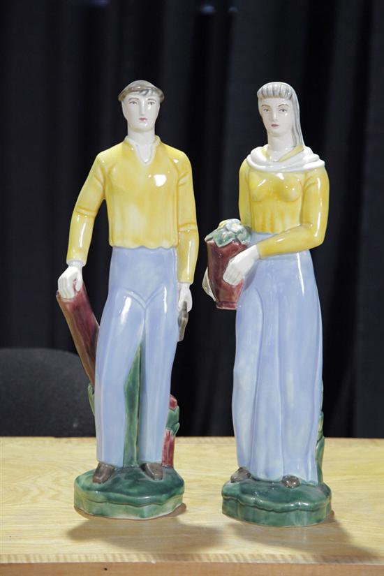 Appraisal: TWO CERAMIC FIGURES A man and woman in laborious poses