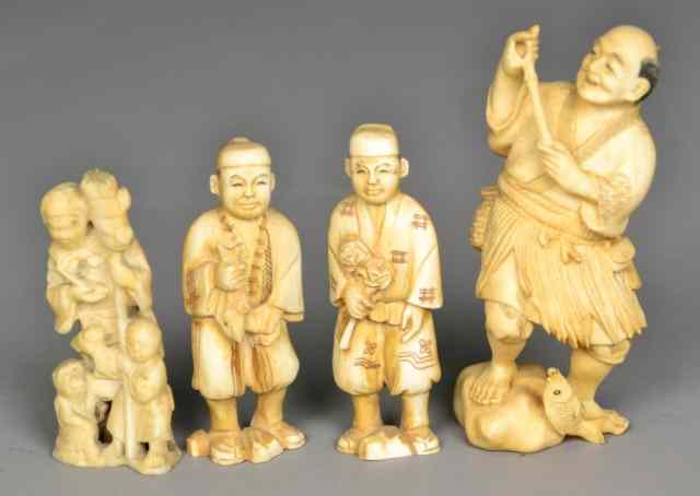 Appraisal: Japanese Carved Ivory FiguresProbably Meji period finely carved to depict