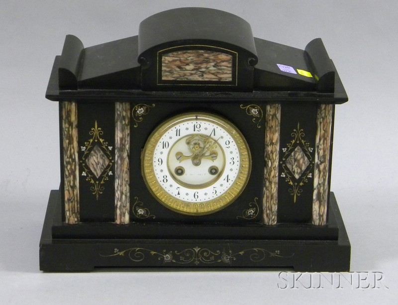 Appraisal: French Black Marble Mantel Clock with double-sunk Arabic numeral dial