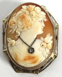 Appraisal: Antique Italian K Gold Coral Diamond Cameo Depicting a lovely