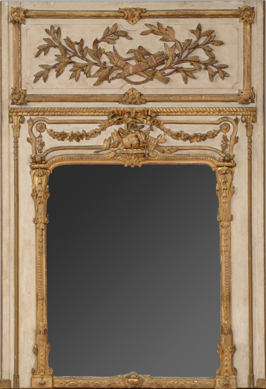 Appraisal: LOUIS XVI STYLE CREAM PAINTED AND PARCEL-GILT TRUMEAU MIRROR With